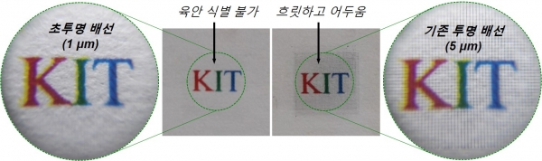 초투명 배선와 기존 투명배선 비교. 출처: 한국연구재단