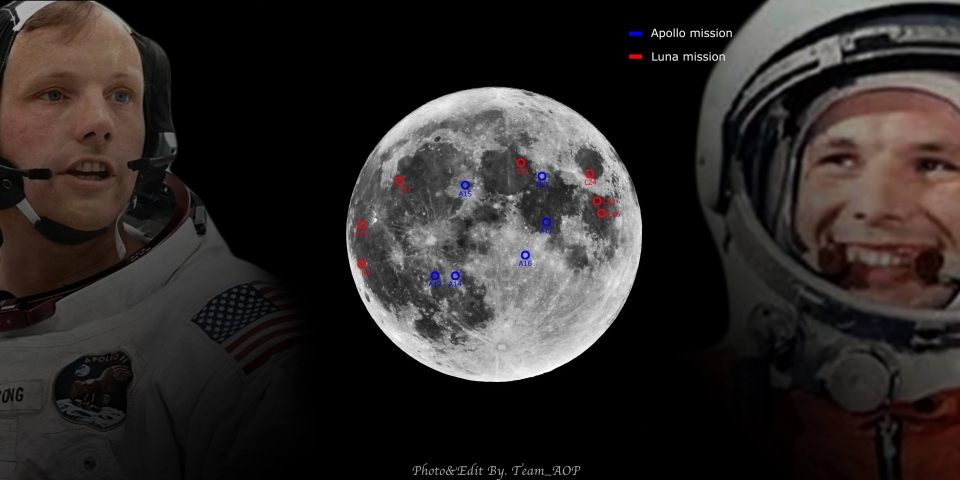미국과 소련이 달 탐사한 지역 표시. 출처: Team_AOP