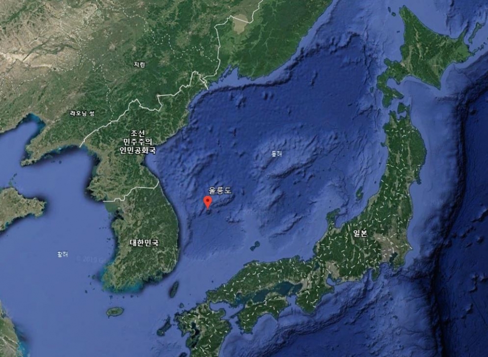 울릉도 화산 분화 흔적 일본에도 남아있었다. 출처: 구글어스