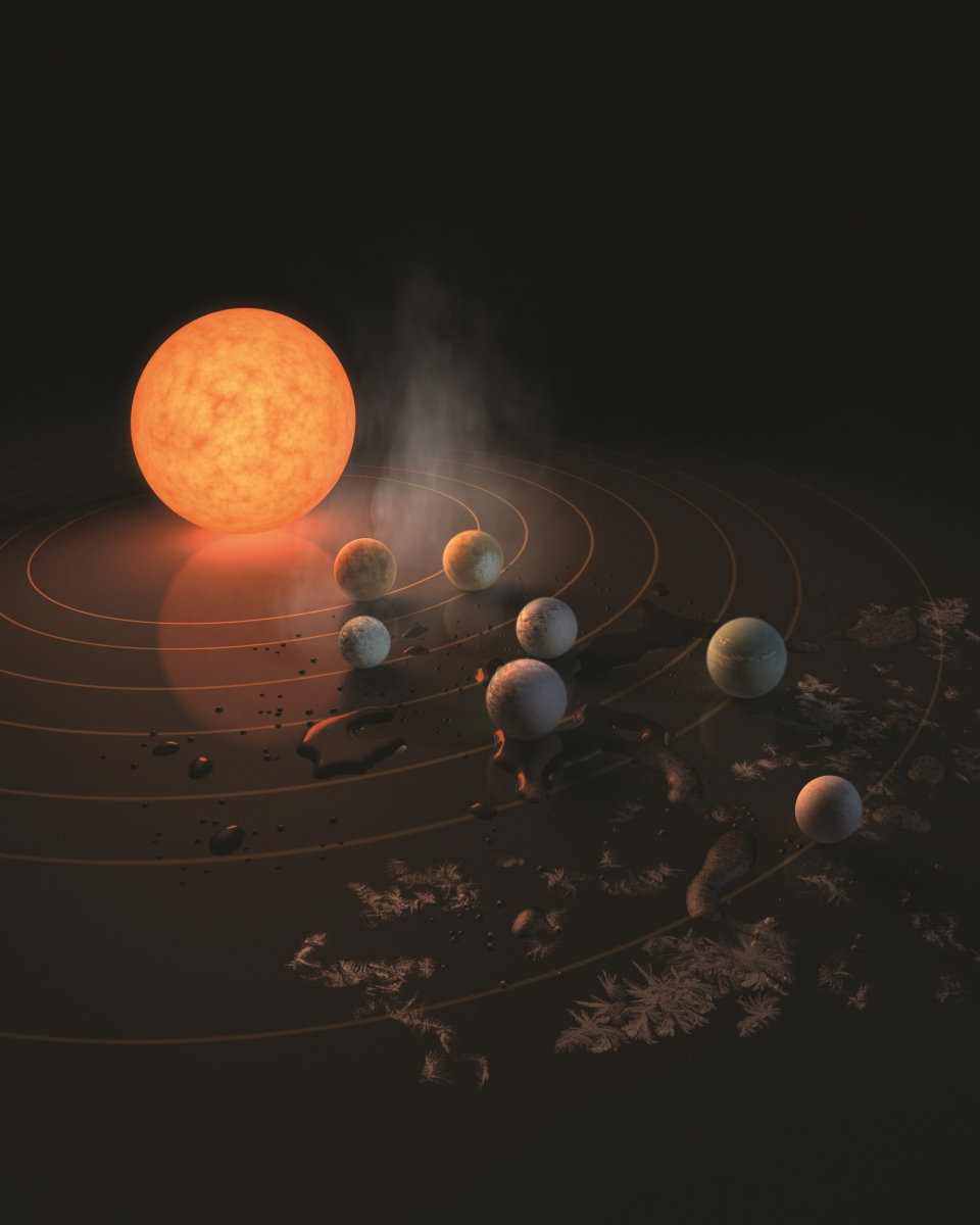 외계행성의 대기를 연구함으로 TRAPPIST-1 주변 행성들에 액체 상태의 물이 있는지 알 수 있다.&nbsp;