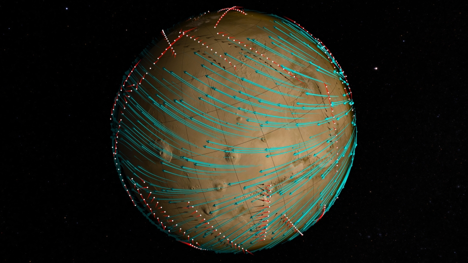 MAVEN호가 바람 지도를 그리며 찍은 궤도의 경로를 컴퓨터로 시각화했다. 출처: NASA Goddard/MAVEN/SVS/Greg Shirah
