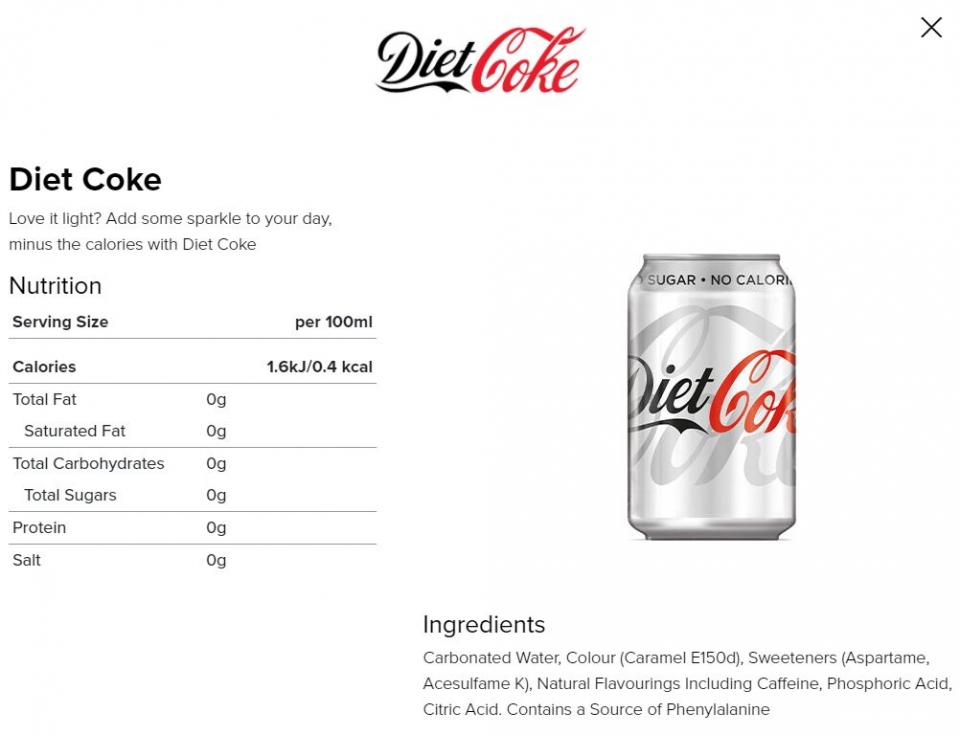 다이어트 콜라, 자세히 살펴보니.. 출처: coca-cola
