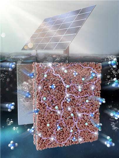 태양전지를 접목한 메탄의 전기화학적 전환 시스템. 출처: 한국연구재단