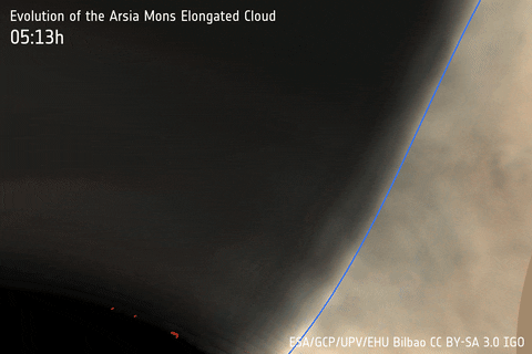 화성에서 포착된 기묘한 구름. 출처: ESA/GCP/UPV/EHU Bilbao