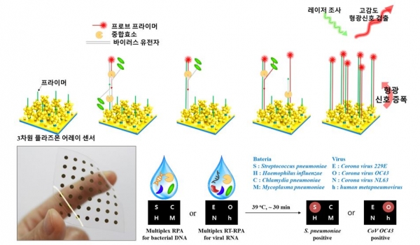 다종 유전자 진단 어레이 센서 및 신속 등온 PCR기술 소개. 출처: 한국재료연구원